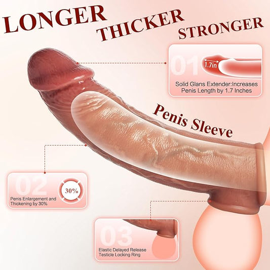 Premium 8-Inch Silicone Sleeve Extender with Comfort Ring | Reusable Men's Wellness Sleeve